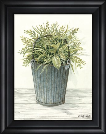 Framed Old Bucket of Greenery Print