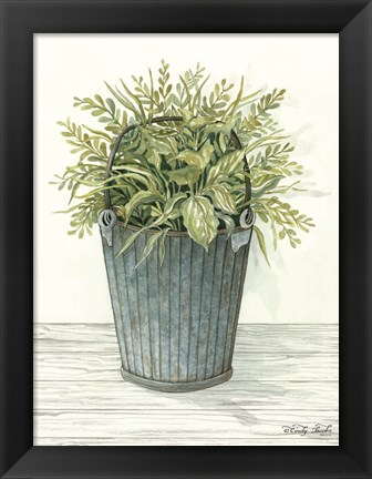 Framed Old Bucket of Greenery Print