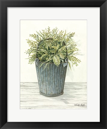 Framed Old Bucket of Greenery Print