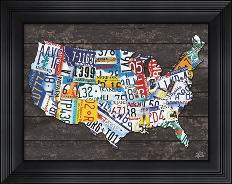 Framed USA License Plate Map C Print