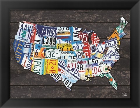 Framed USA License Plate Map C Print