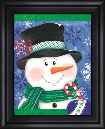 Framed Snowman with a Candy Cane Print