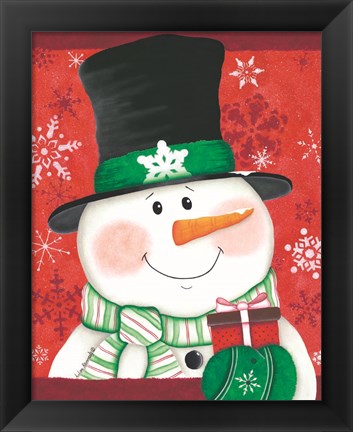 Framed Snowman with Gift Print