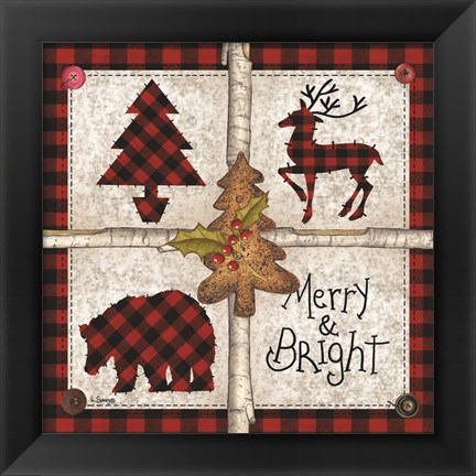 Framed Four Square Merry &amp; Bright Print