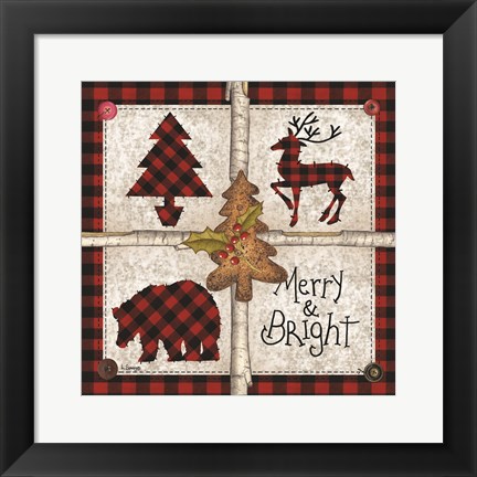 Framed Four Square Merry &amp; Bright Print