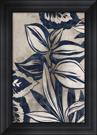 Framed Blue Foliage I Print