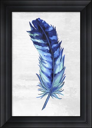 Framed Indigo Feather I Print