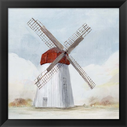 Framed Red Windmill I Print