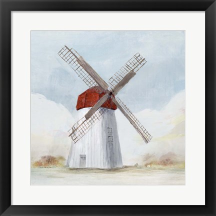 Framed Red Windmill I Print