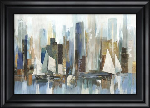 Framed Boats by the Shoreline Print