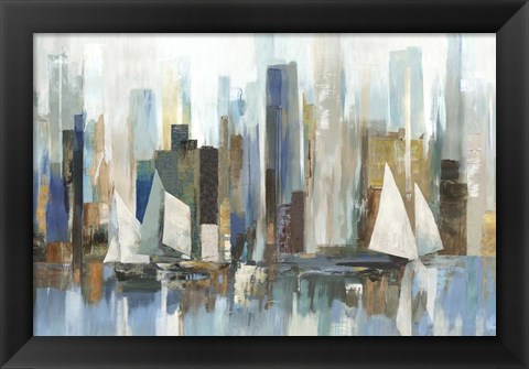 Framed Boats by the Shoreline Print