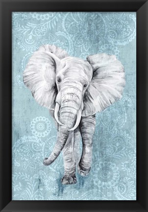 Framed Blue Paisley Elephant Print