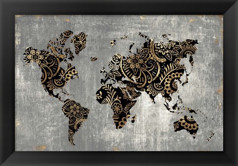 Framed Gold World Map Print