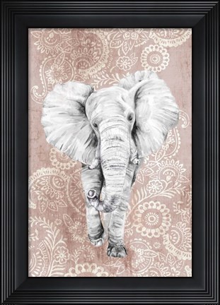 Framed Pink Paisley Elephant Print