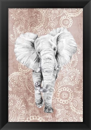 Framed Pink Paisley Elephant Print