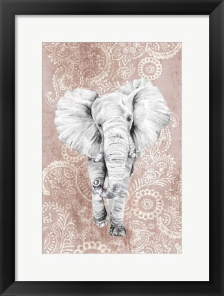 Framed Pink Paisley Elephant Print