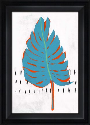 Framed Blue Tropical Leaf I Print