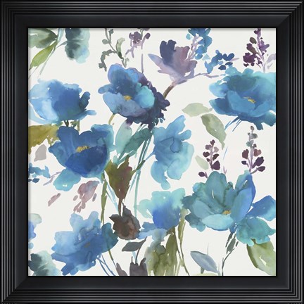 Framed Blue Flower Garden I Print