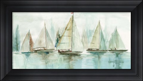 Framed Blue Sailboats I Print