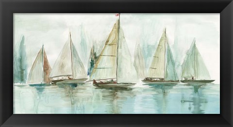 Framed Blue Sailboats I Print