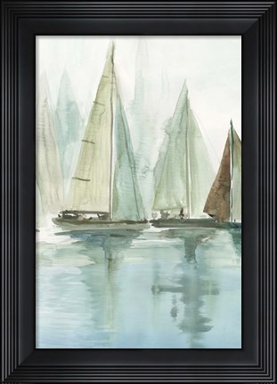Framed Blue Sailboats II Print