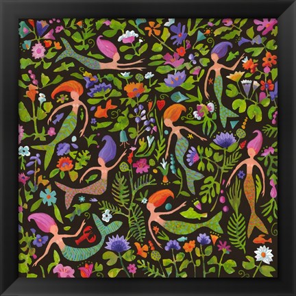 Framed Mermaids in a Floral Sea Print