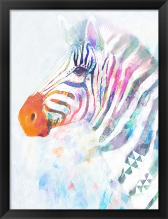 Framed Fluorescent Zebra I Print