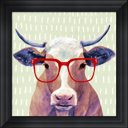 Framed Bespectacled Bovine I Print
