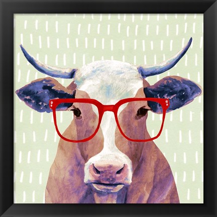 Framed Bespectacled Bovine I Print