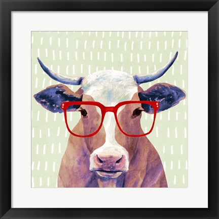 Framed Bespectacled Bovine I Print