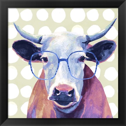 Framed Bespectacled Bovine II Print