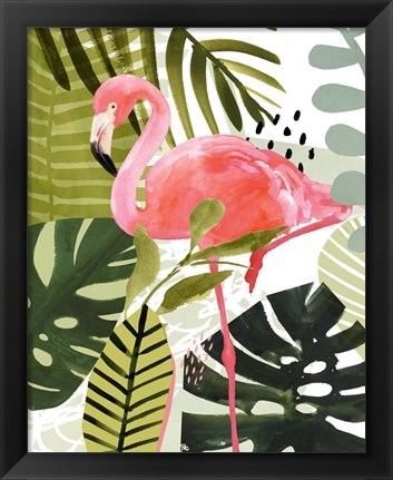 Framed Flamingo Forest I Print