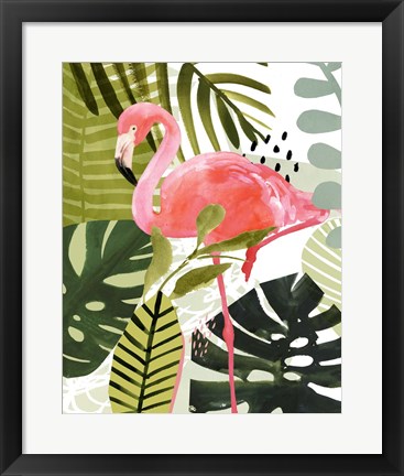 Framed Flamingo Forest I Print