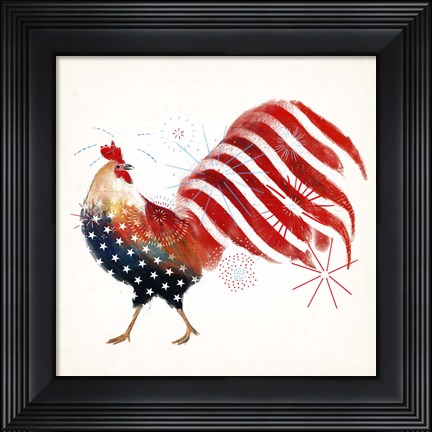 Framed Rooster Fireworks I Print