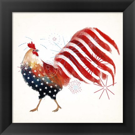 Framed Rooster Fireworks I Print