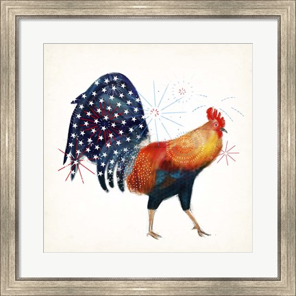 Framed Rooster Fireworks II Print