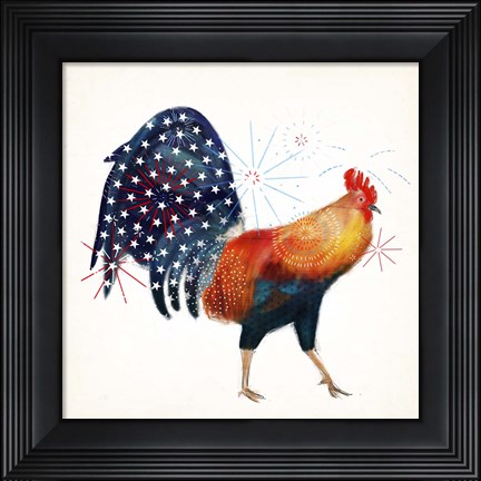 Framed Rooster Fireworks II Print