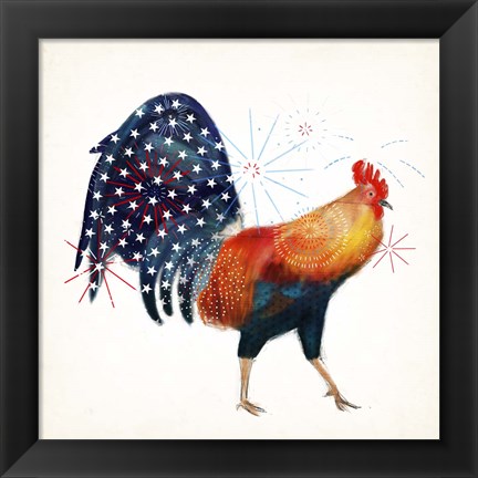 Framed Rooster Fireworks II Print