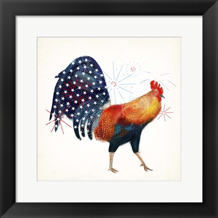 Framed Rooster Fireworks II Print