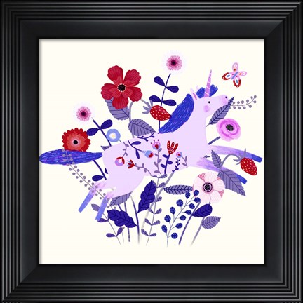Framed Folk Unicorn I Print