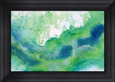 Framed Green Waves Watercolor Abstract Splash 1 Print