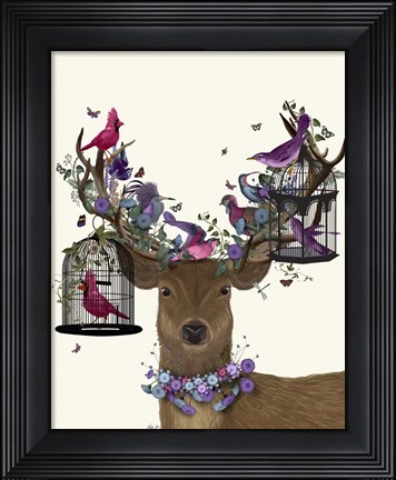 Framed Deer Birdkeeper, Tropical Bird Cages Print