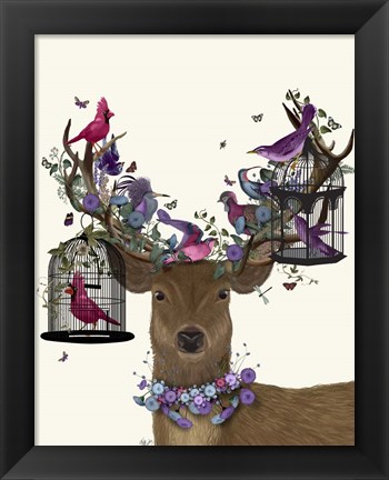 Framed Deer Birdkeeper, Tropical Bird Cages Print