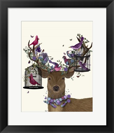 Framed Deer Birdkeeper, Tropical Bird Cages Print