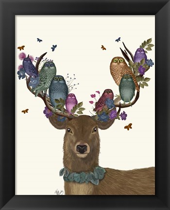 Framed Deer Birdkeeper, Owls Print