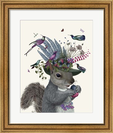 Framed Squirrel Birdkeeper and Blue Acorns Print