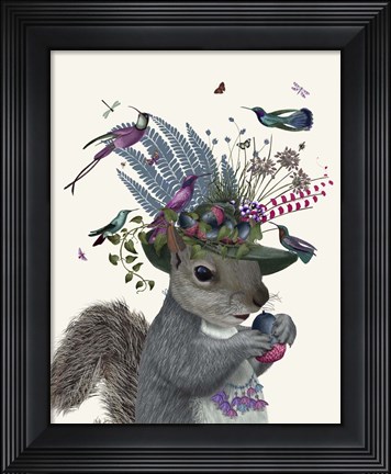 Framed Squirrel Birdkeeper and Blue Acorns Print