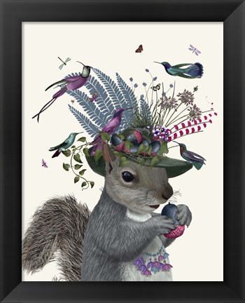 Framed Squirrel Birdkeeper and Blue Acorns Print