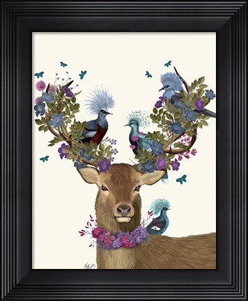 Framed Deer Birdkeeper, Blue Pigeons Print