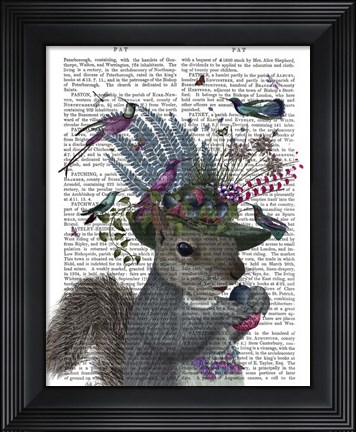 Framed Squirrel Birdkeeper and Blue Acorns Print